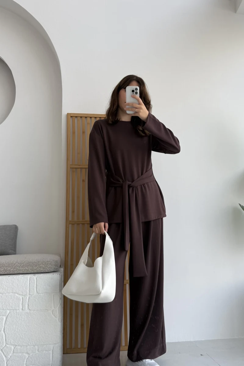 Liona Kuşaklı Modal Takım Acı Kahve