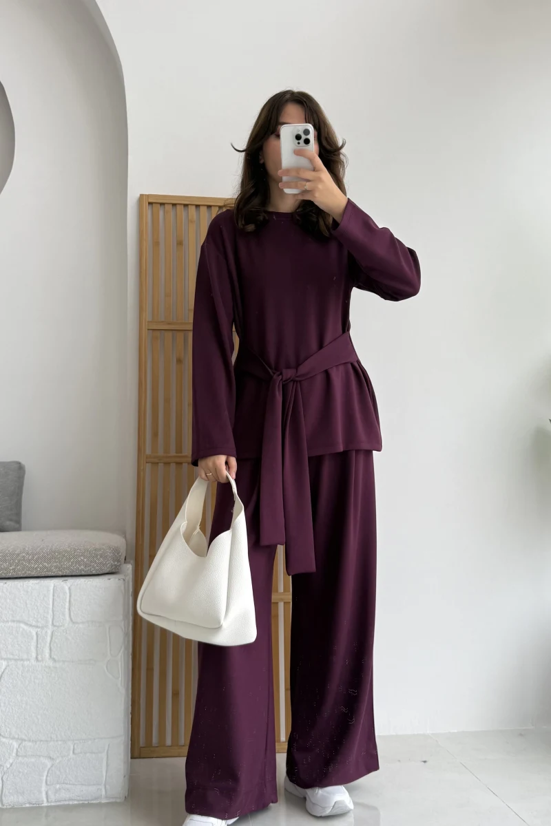Liona Kuşaklı Modal Takım Bordo