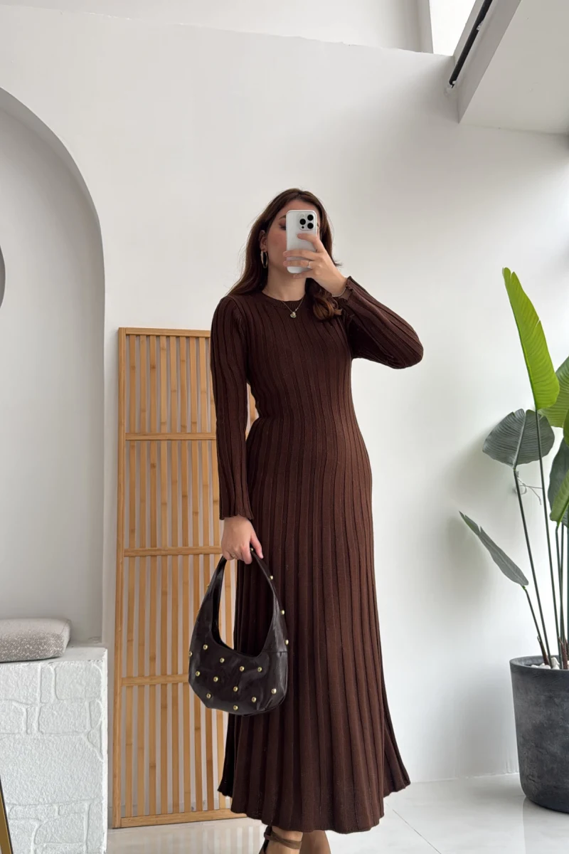 Livya Triko Elbise - Acı Kahve - Kod: 258585