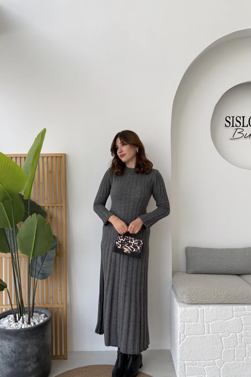 Livya Triko Elbise - Antrasit - Kod: 258585