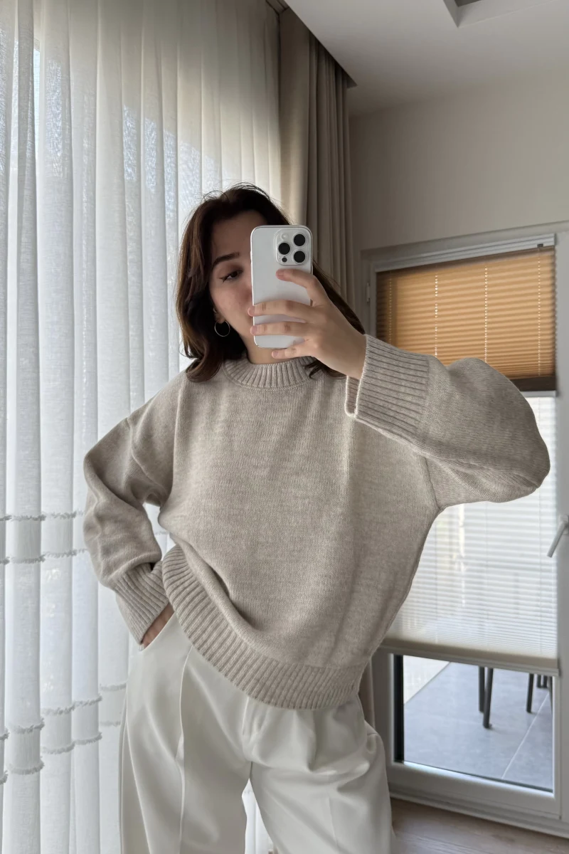 Liza Bisiklet Yaka Kazak Bej