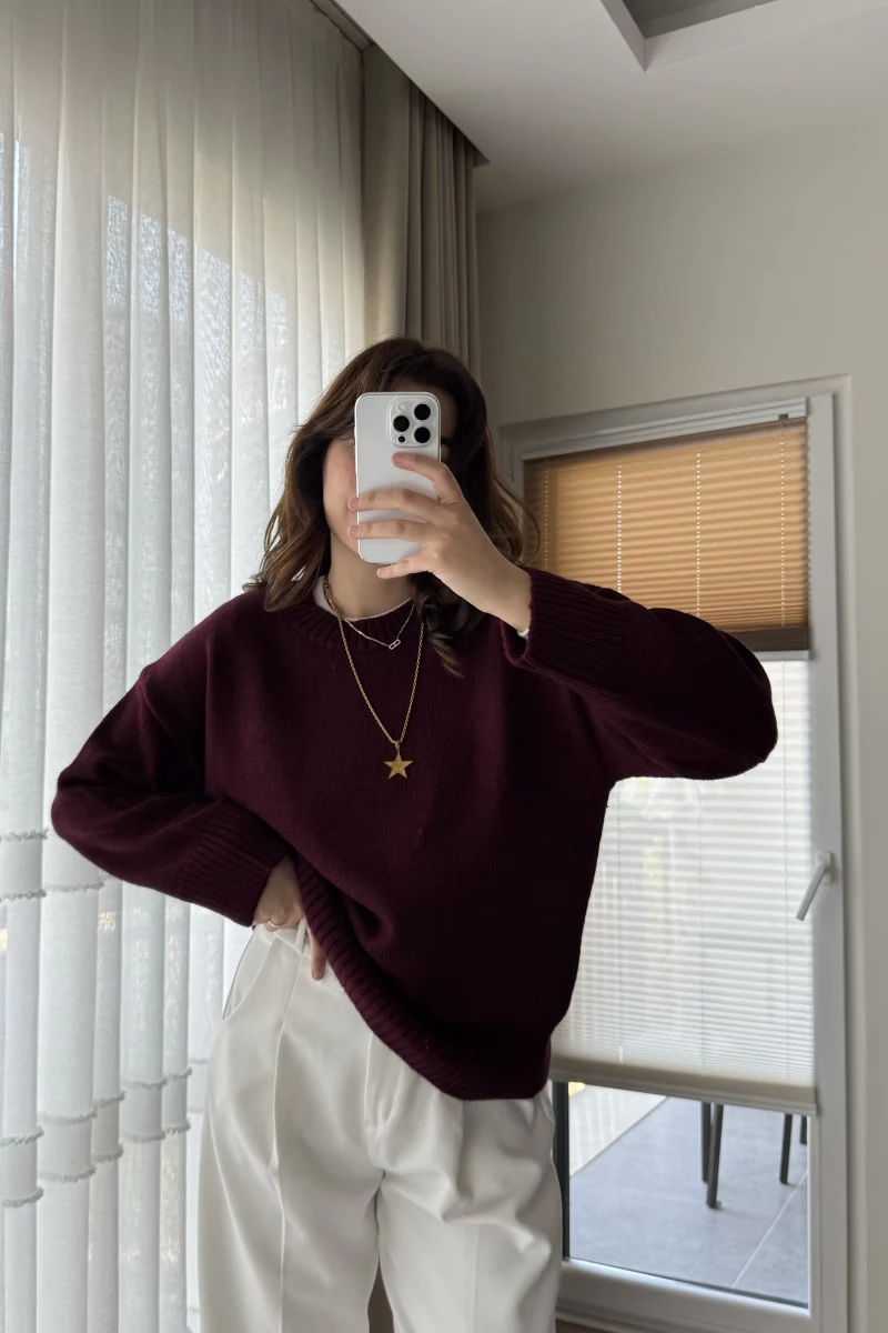 Liza Bisiklet Yaka Kazak Bordo