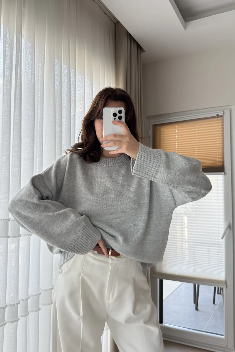 Liza Bisiklet Yaka Kazak Gri