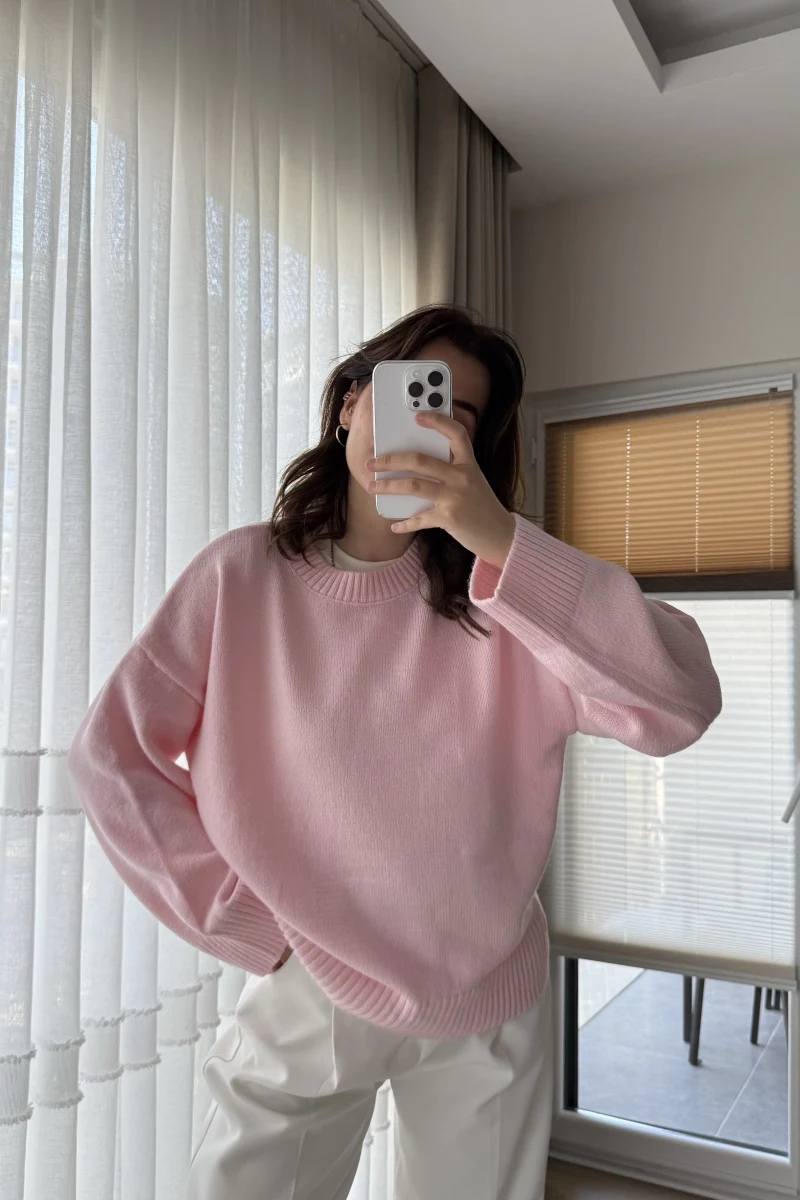 Liza Bisiklet Yaka Kazak Pembe