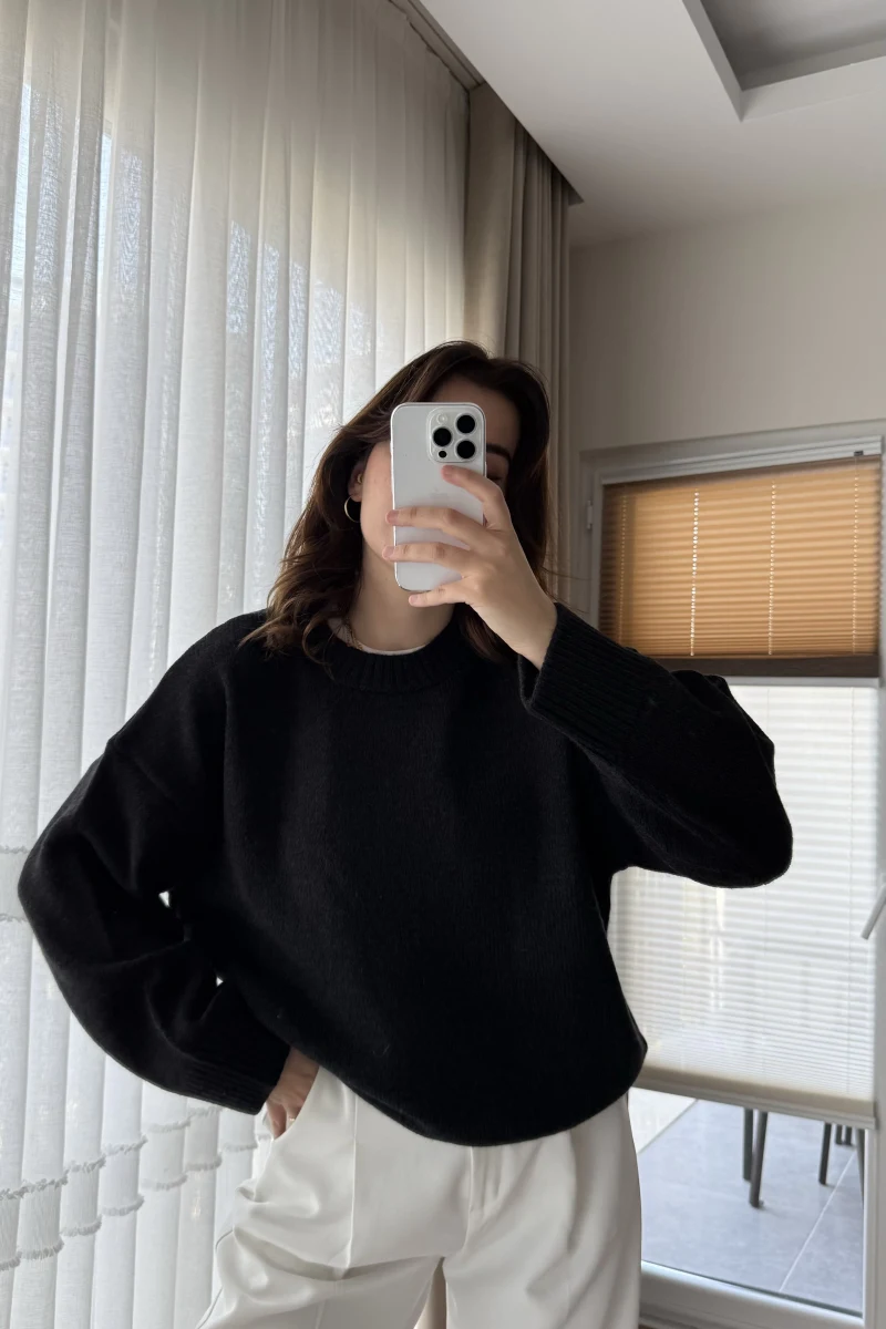 Liza Bisiklet Yaka Kazak Siyah