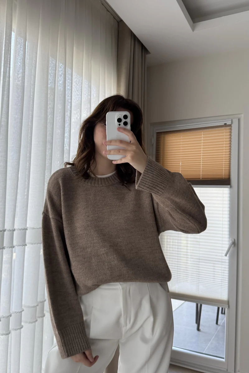 Liza Bisiklet Yaka Kazak Vizon