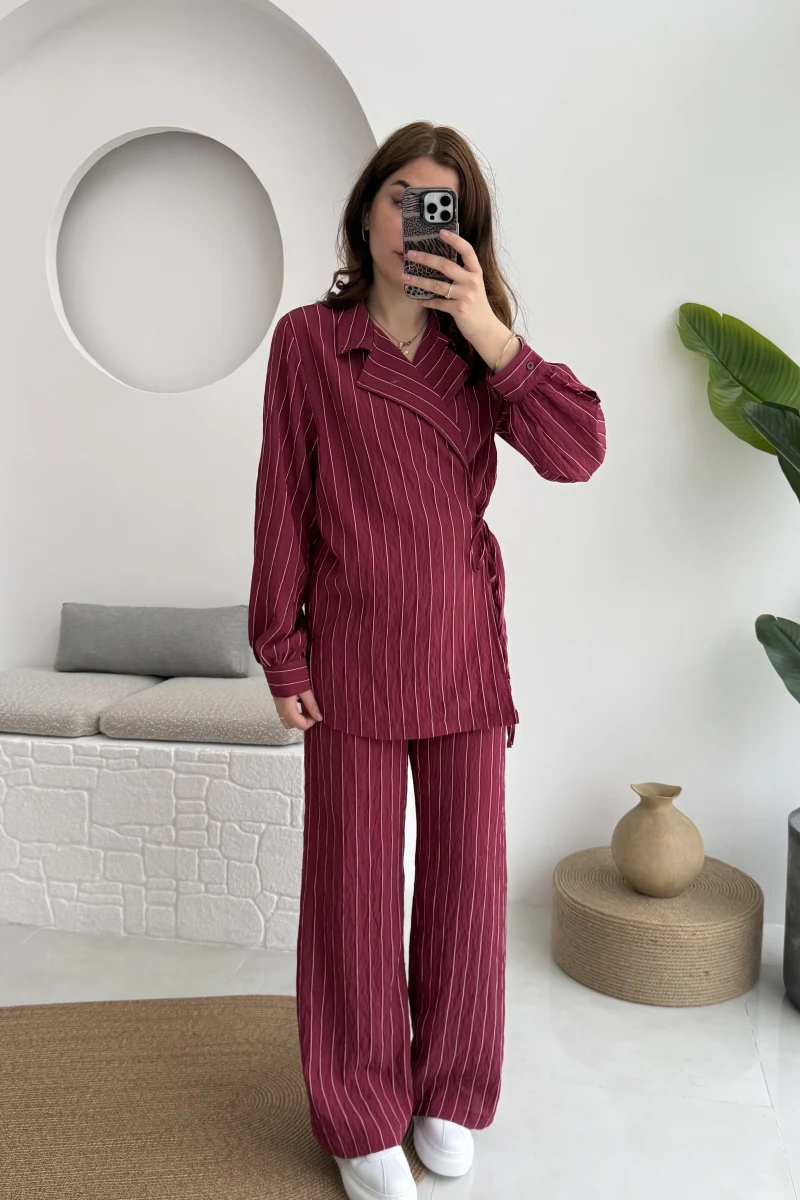 Lola Çizgili Tensel Takım - Bordo