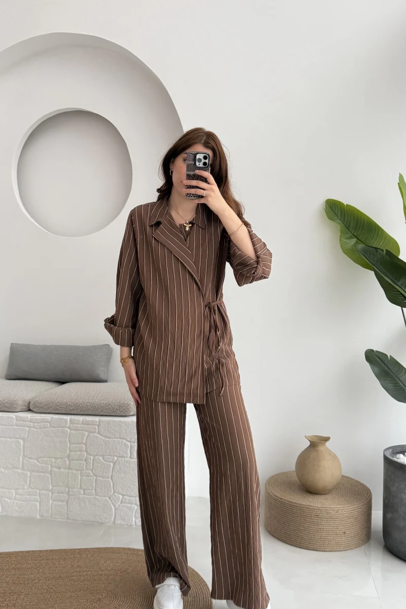 Lola Çizgili Tensel Takım - Kahve