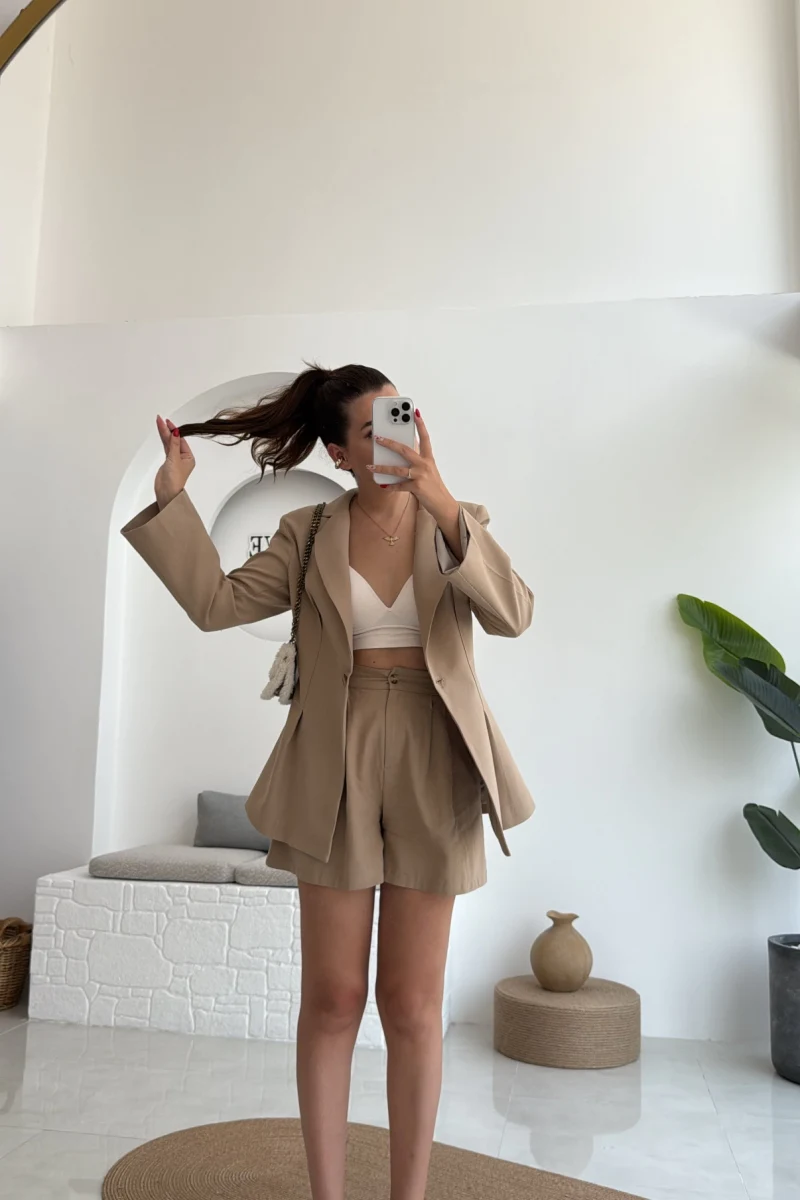 Loli Blazer Ceket Şort Takım - Vizon - 0431