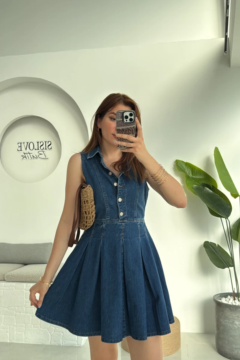 Los Denim Pileli Elbise