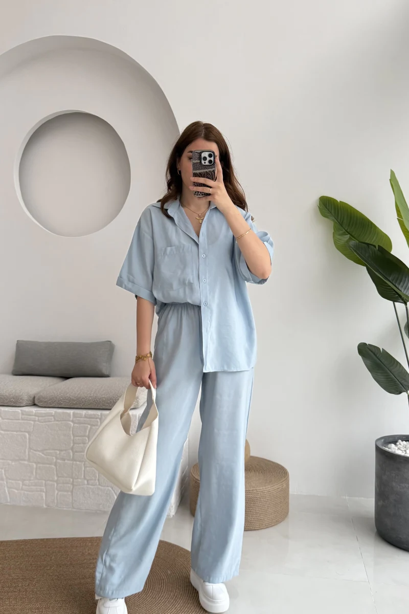 Love Gömlek Pantolon Takım Mavi