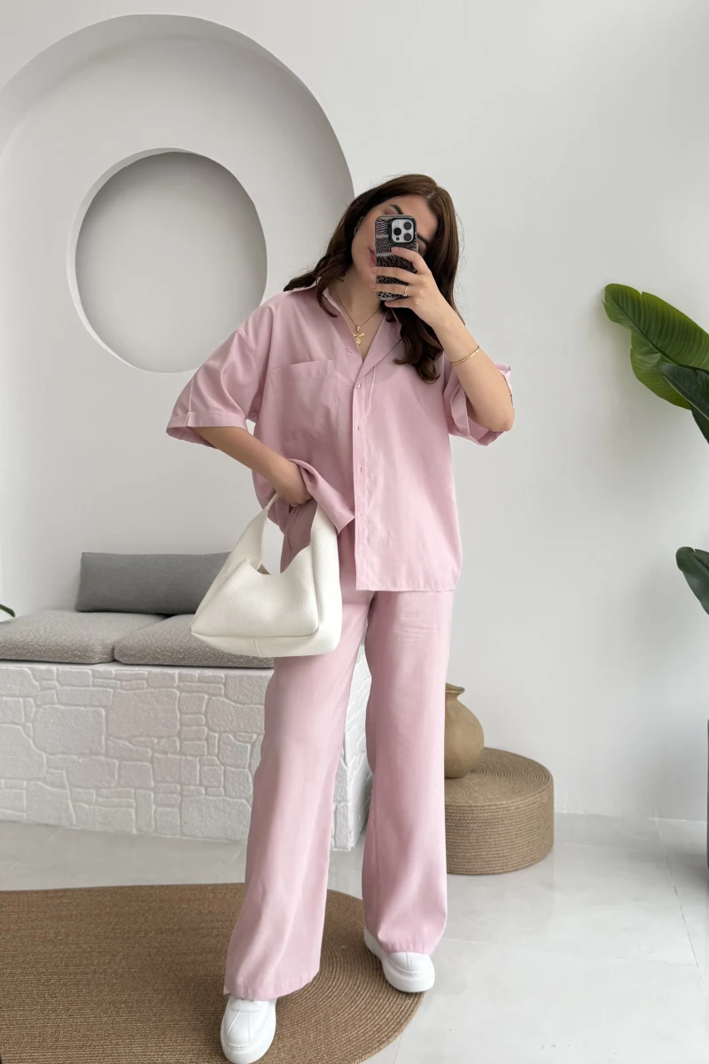 Love Gömlek Pantolon Takım Pembe