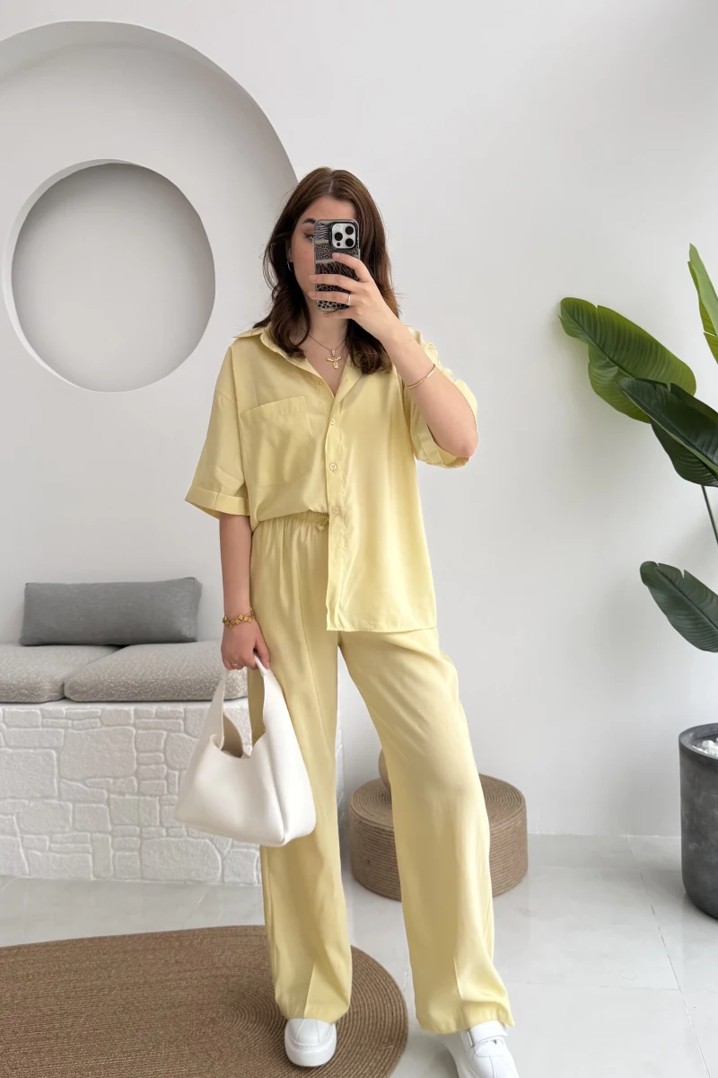 Love Gömlek Pantolon Takım Sarı
