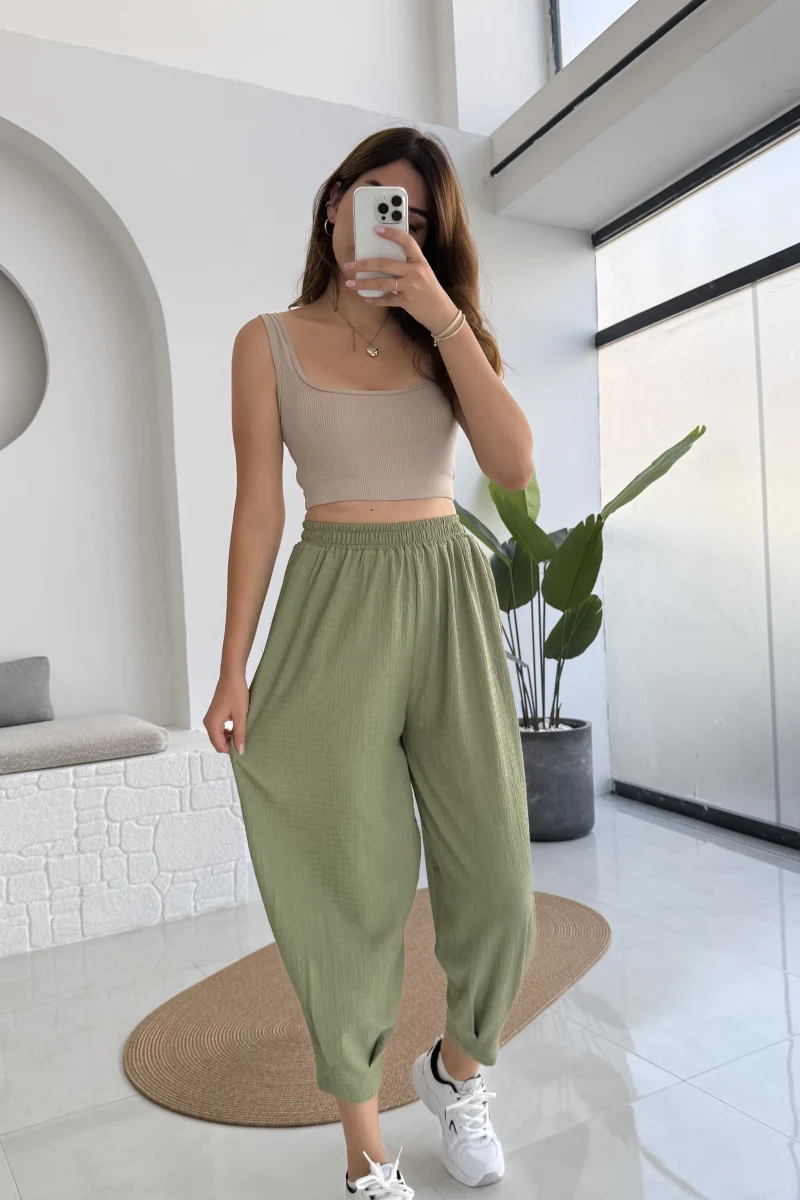 Lowa Bürümcük Şalvar Pantolon - Çağla Yeşili - 4022