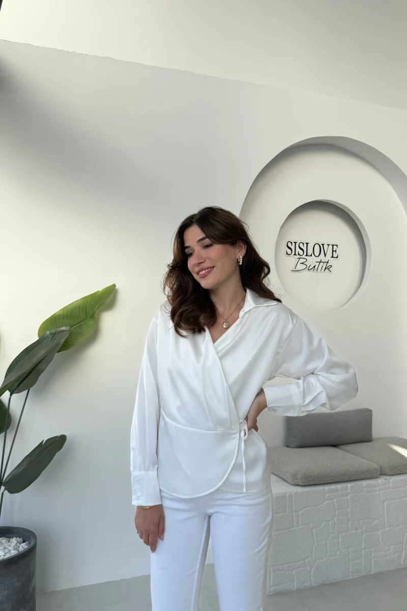 Lucy Saten Gömlek - Beyaz - Kod: 2133