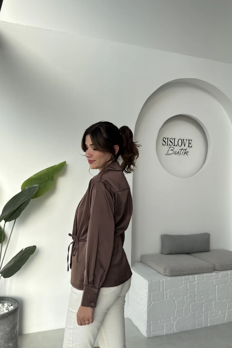 Lucy Saten Gömlek - Kahverengi - Kod: 2133