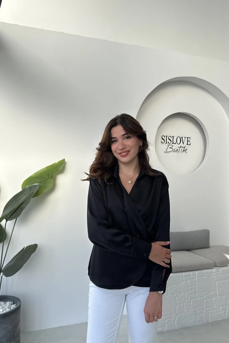 Lucy Saten Gömlek - Siyah - Kod: 2133