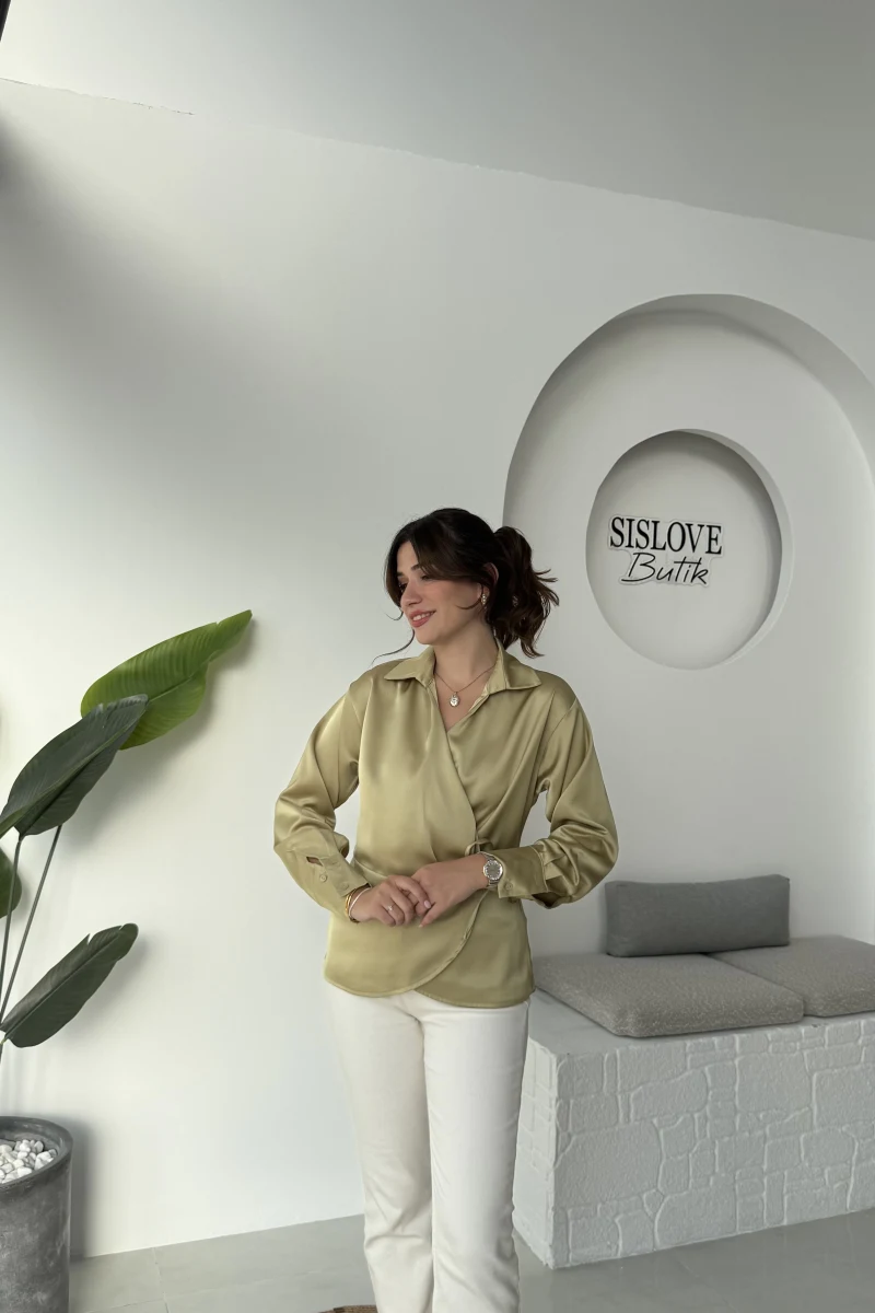 Lucy Saten Gömlek - Yağ Yeşili - Kod: 2133