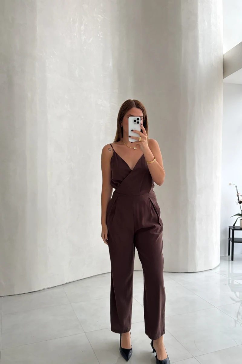 Luena Beli Lastikli Askılı Tulum - Kahve - Kod: 580976