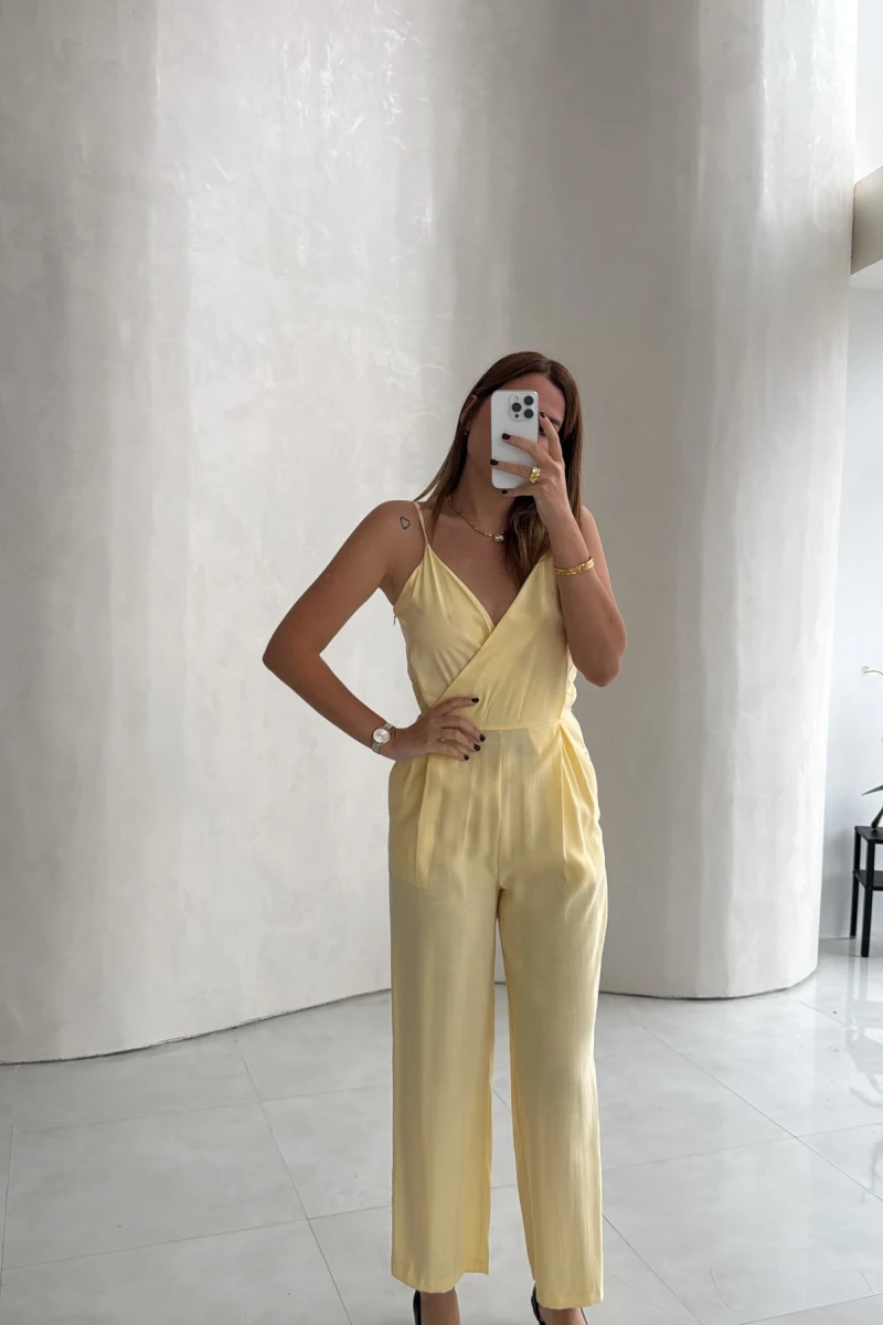 Luena Beli Lastikli Askılı Tulum - Sarı - Kod: 580976
