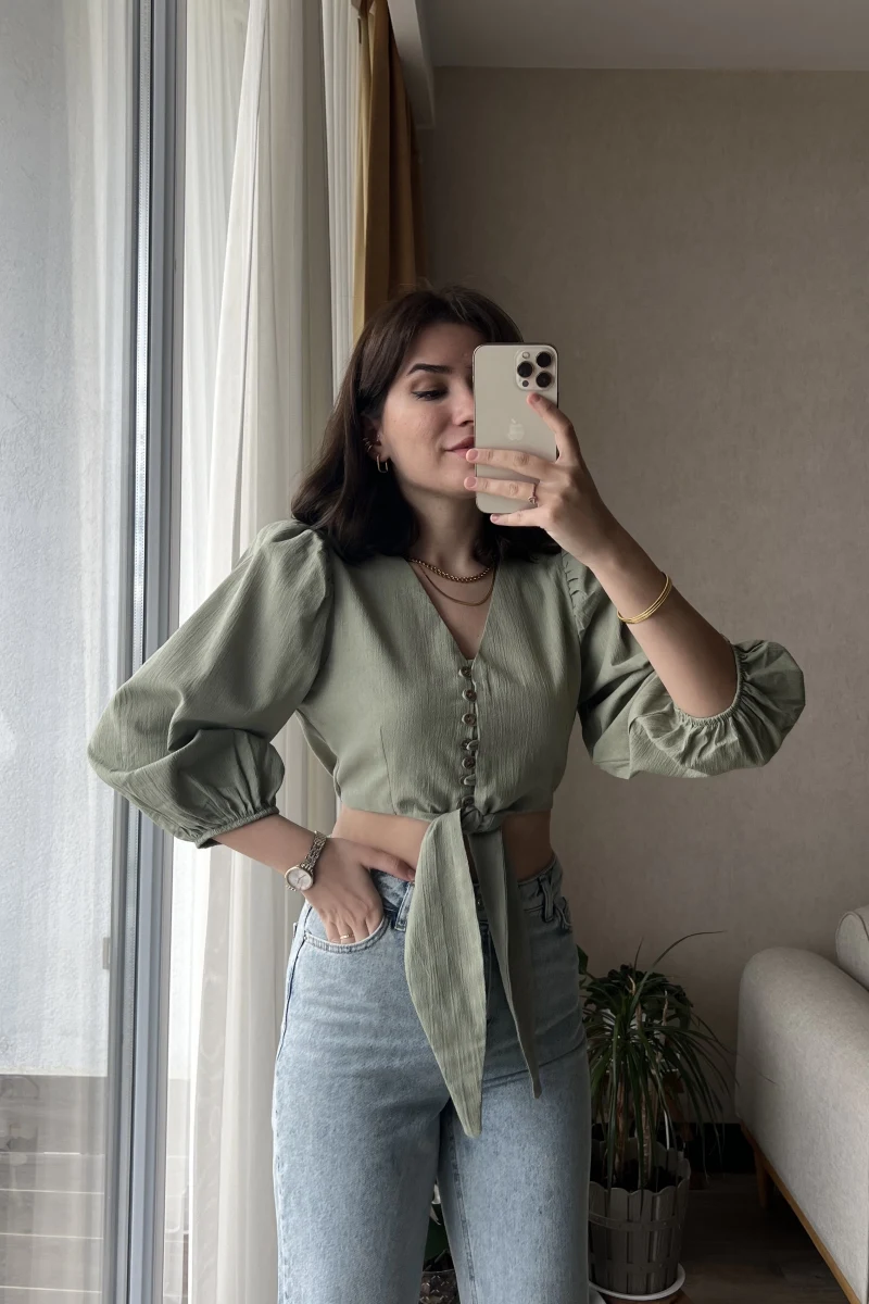 Luna Haki Önü Düğmeli Gömlek