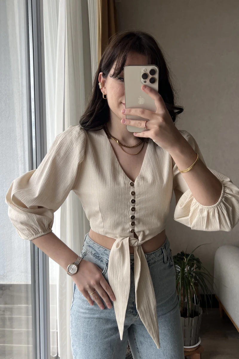 Luna Krem Önü Düğmeli Gömlek
