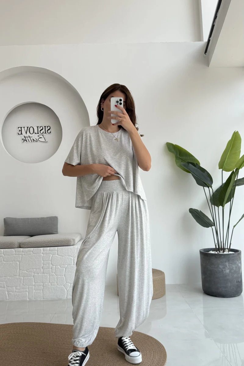 Lupin T-shirt Pantolon Takım - Gri - 51149