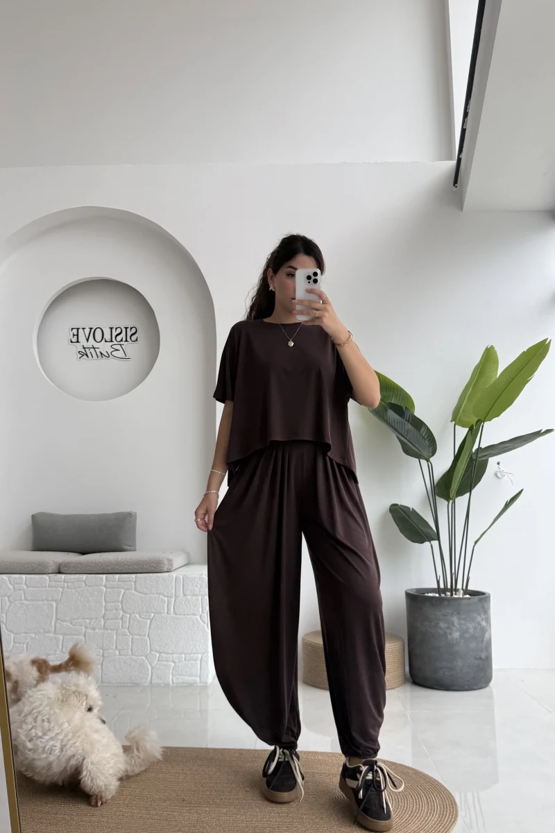 Lupin T-shirt Pantolon Takım - Koyu Kahve - 51149