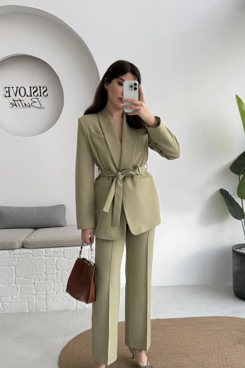 Lynell Önden Bağlamalı Ceket Pantolon Takım - Mint - Kod: 8065