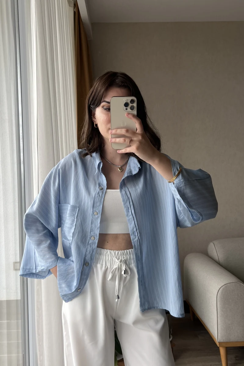 Mabel Kesik Yaka BEBE MAVİSİ Gömlek