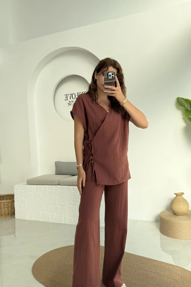 Madiya Keten Yandan Bağlamalı Takım Kiremit