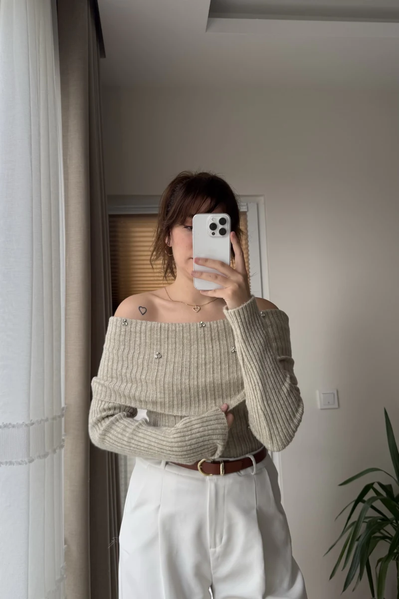 Madonna Yaka Taşlı Vizon