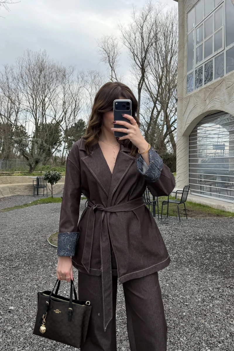 Maeve Kol Detay Kuşaklı Takım - Mürdüm - Kod: 8921