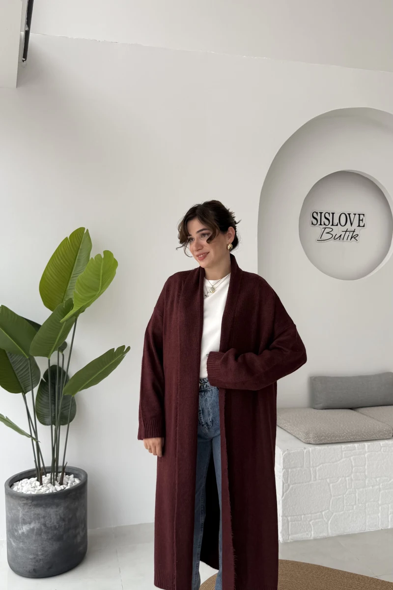 Manon Uzun Triko Hırka - Bordo - Kod: 25504