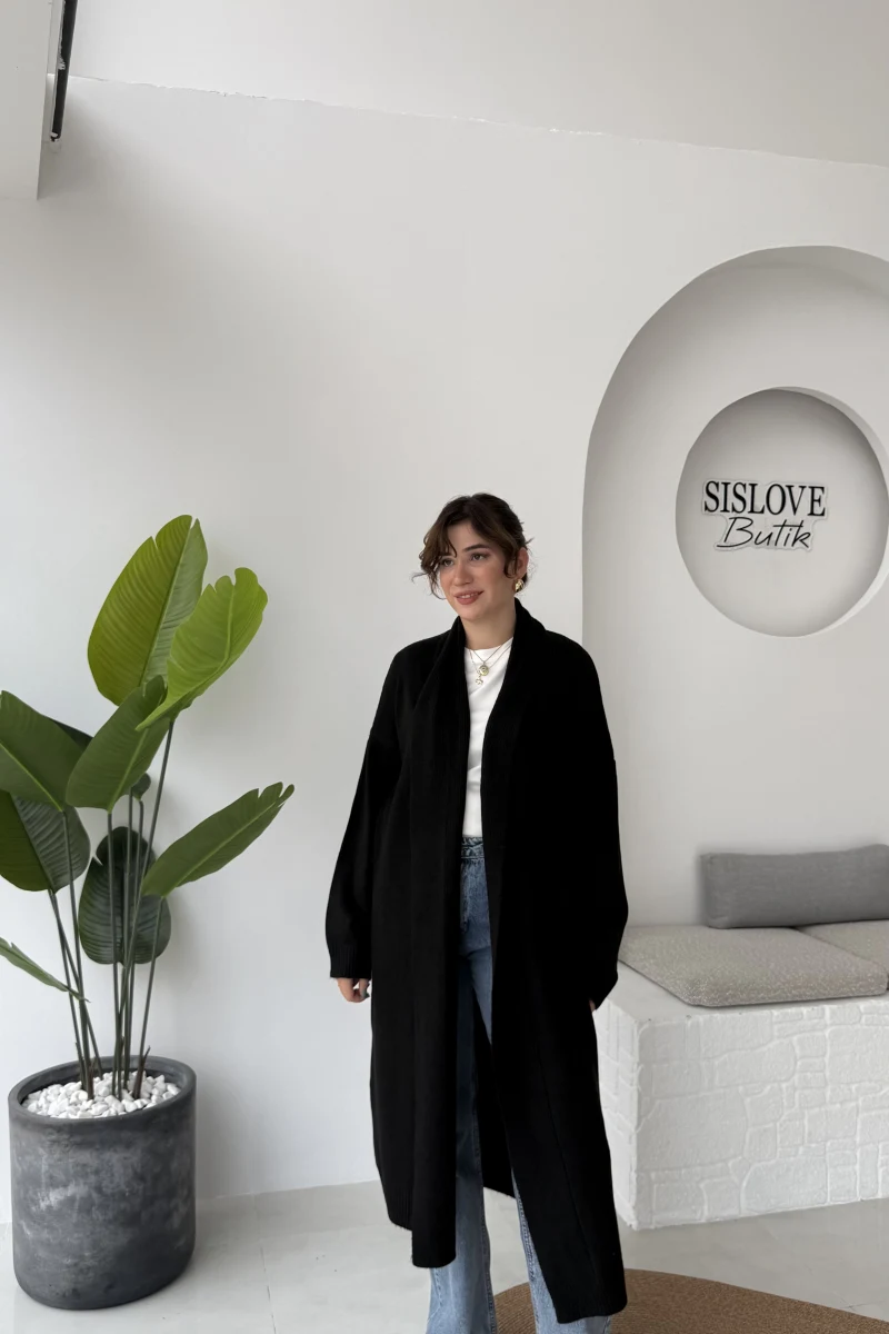 Manon Uzun Triko Hırka - Siyah - Kod: 25504