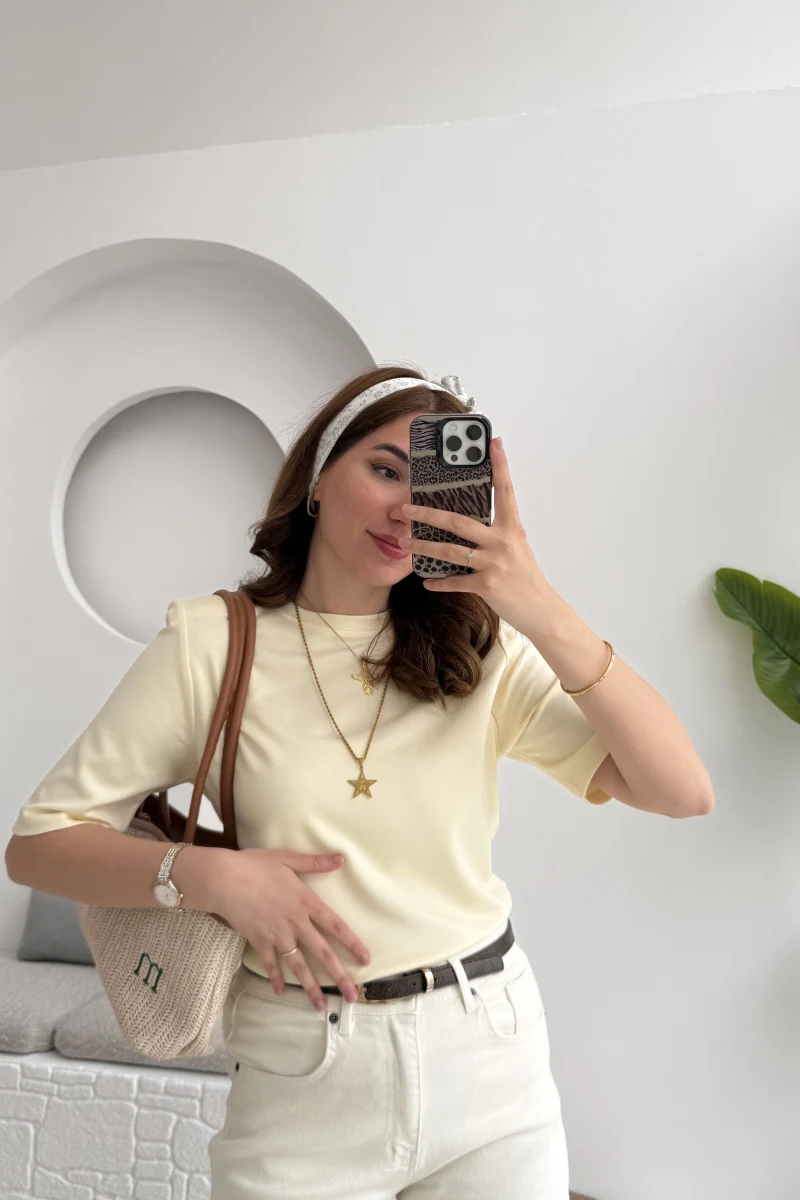 Massi Etiketli Premium Vatkalı T-Shirt Sarı