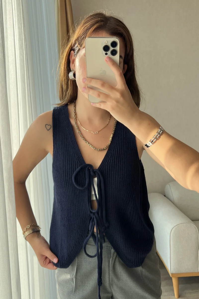 Massi Etiketli Triko Örgü Yelek Lacivert