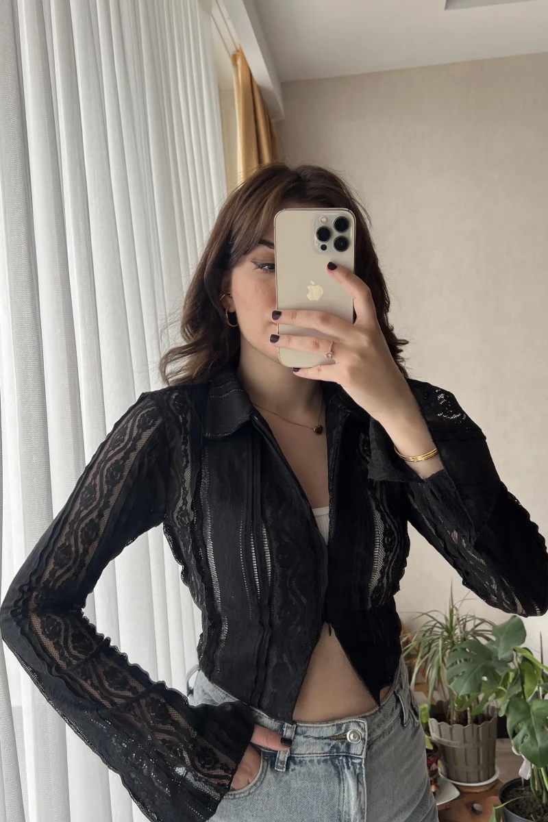 Matmazel Dantel Fermuarlı Bluz