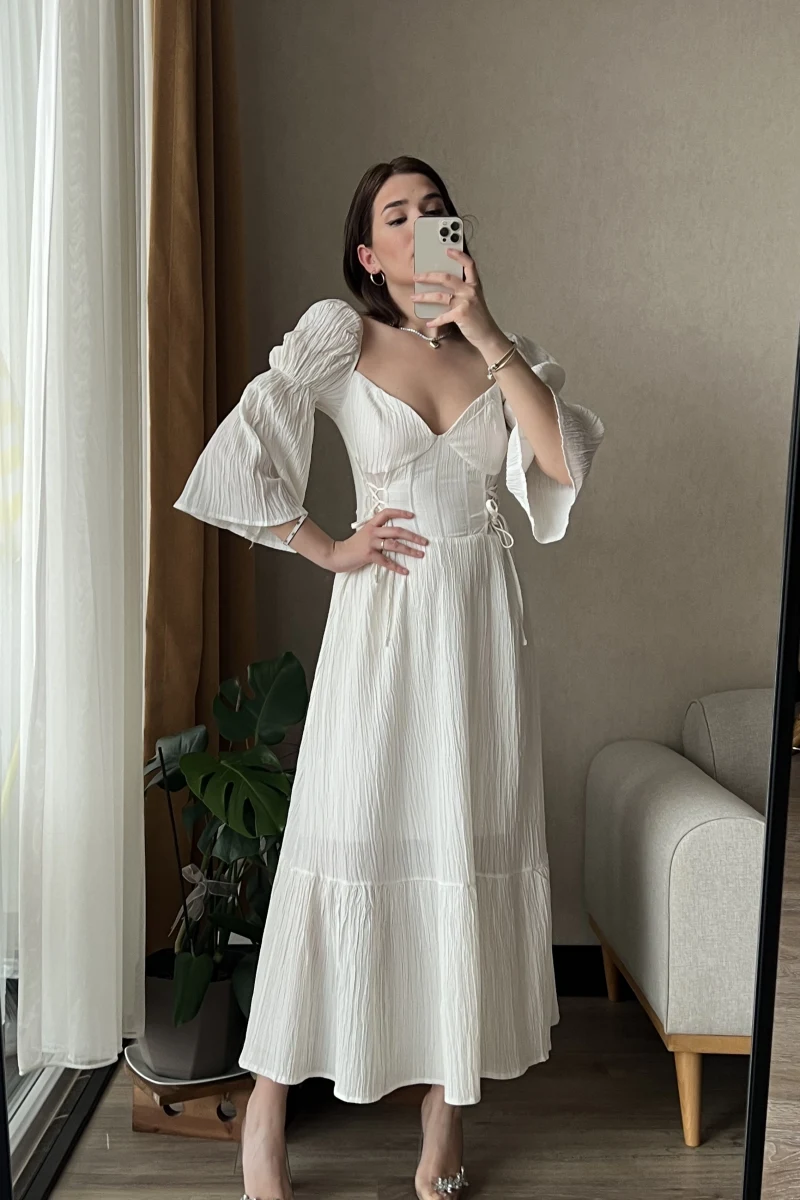 Maude Kırık Beyaz Vintage Elbise