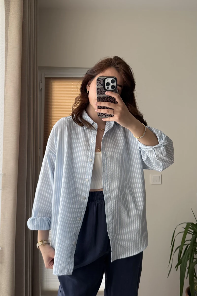 Açık Mavi Çizgili Gömlek Ru