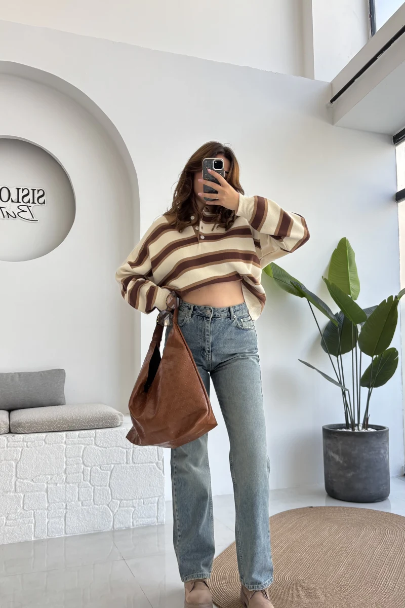 Mavi Yüksek Bel Wide Leg Jean Pantolon - Kod: 992