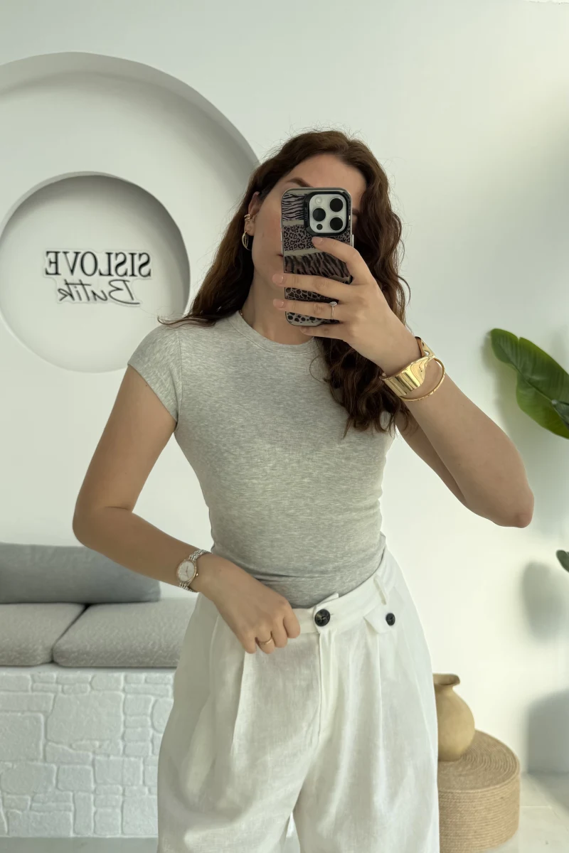 Maxi Kısa Kollu Oys Gri T-Shirt