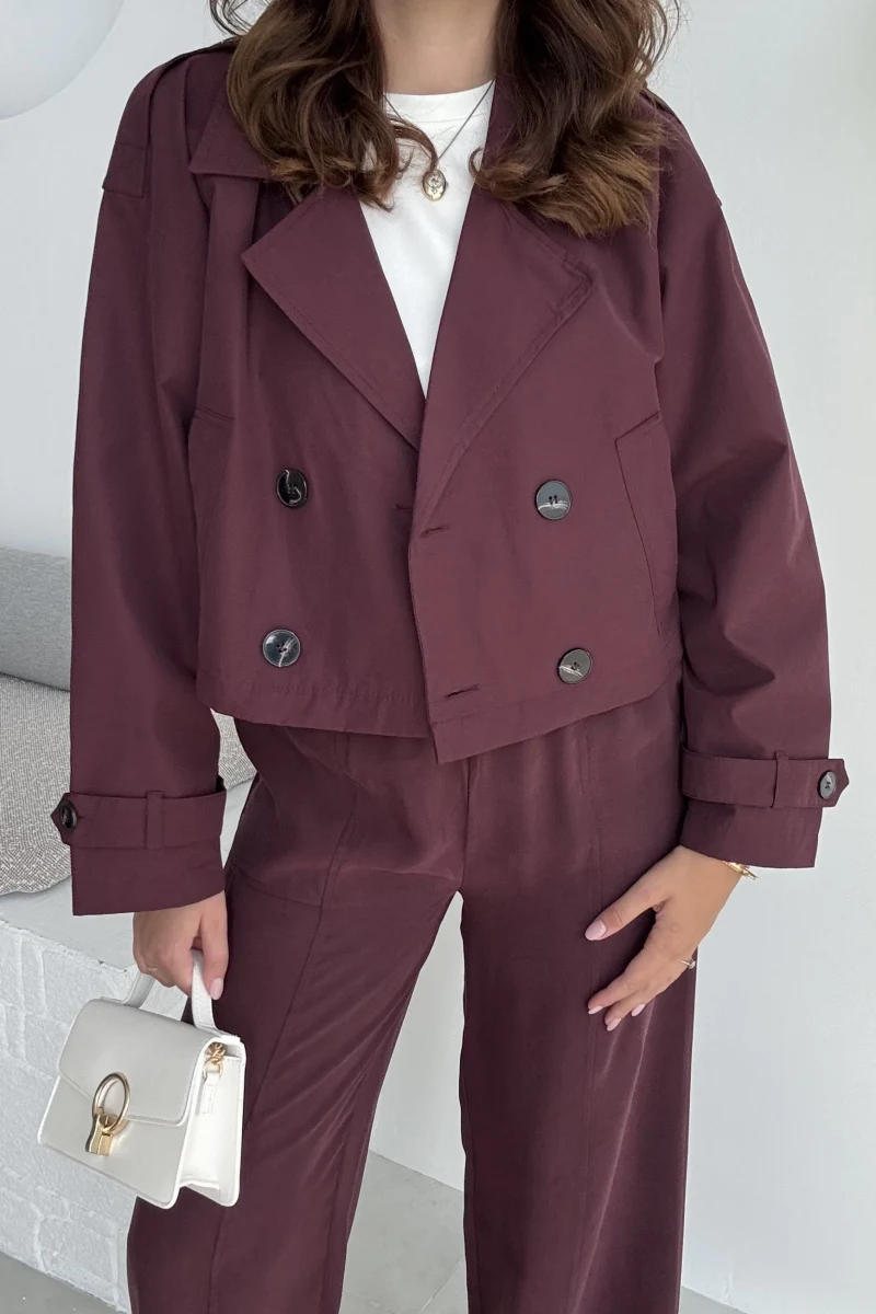 Maya Yarım Kruvaze Trençkot - Bordo - Kod: 7529