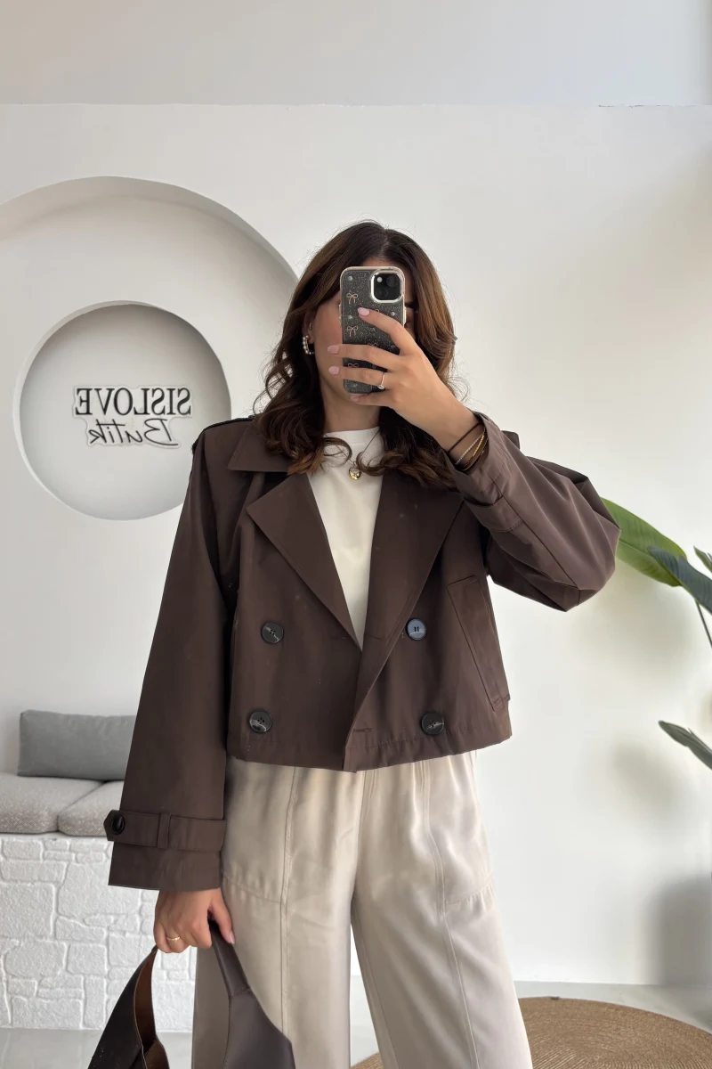 Maya Yarım Kruvaze Trençkot - Kahve - Kod: 7529