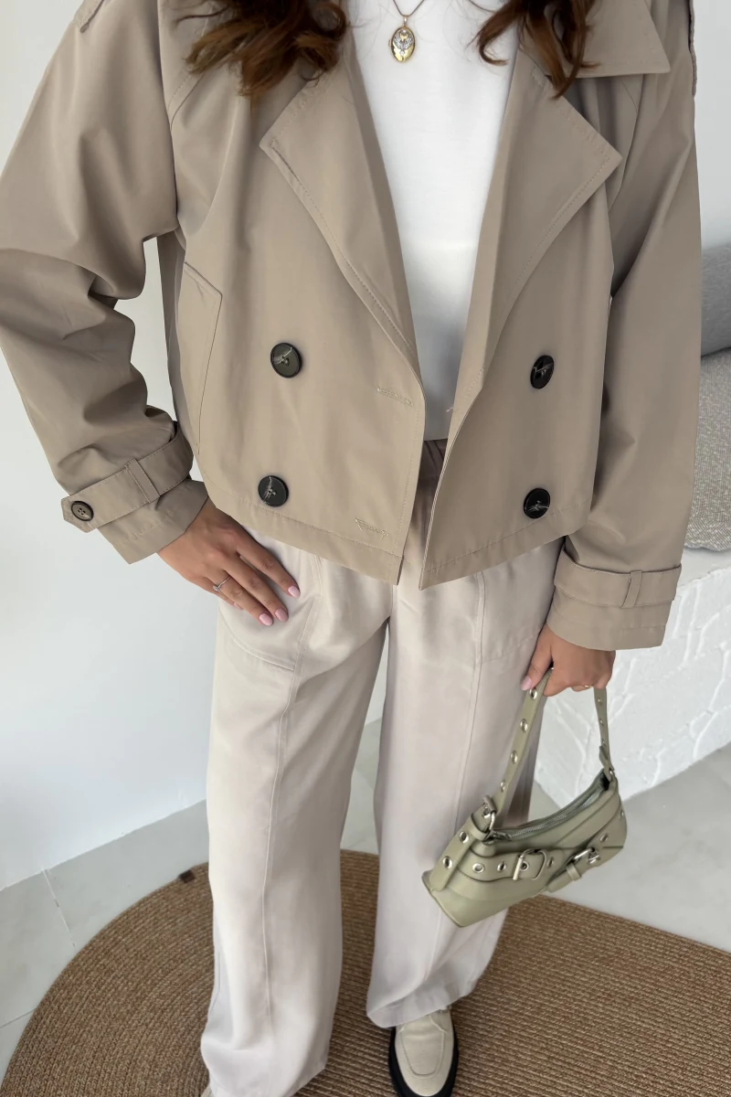 Maya Yarım Kruvaze Trençkot - Vizon - Kod: 7529