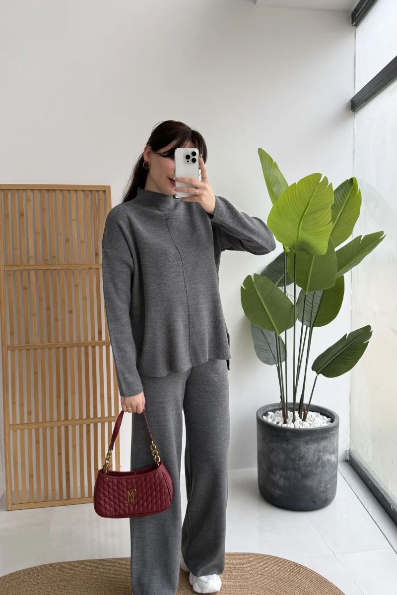 Maysa Dik Yaka Triko Takım - Antrasit - Kod: 3804