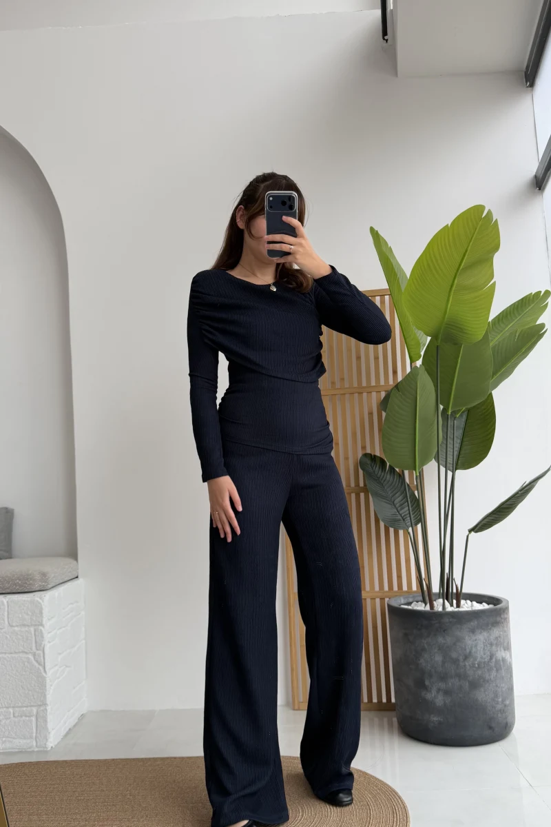 Melanie Fitilli Bluz Pantolon Takım - Lacivert