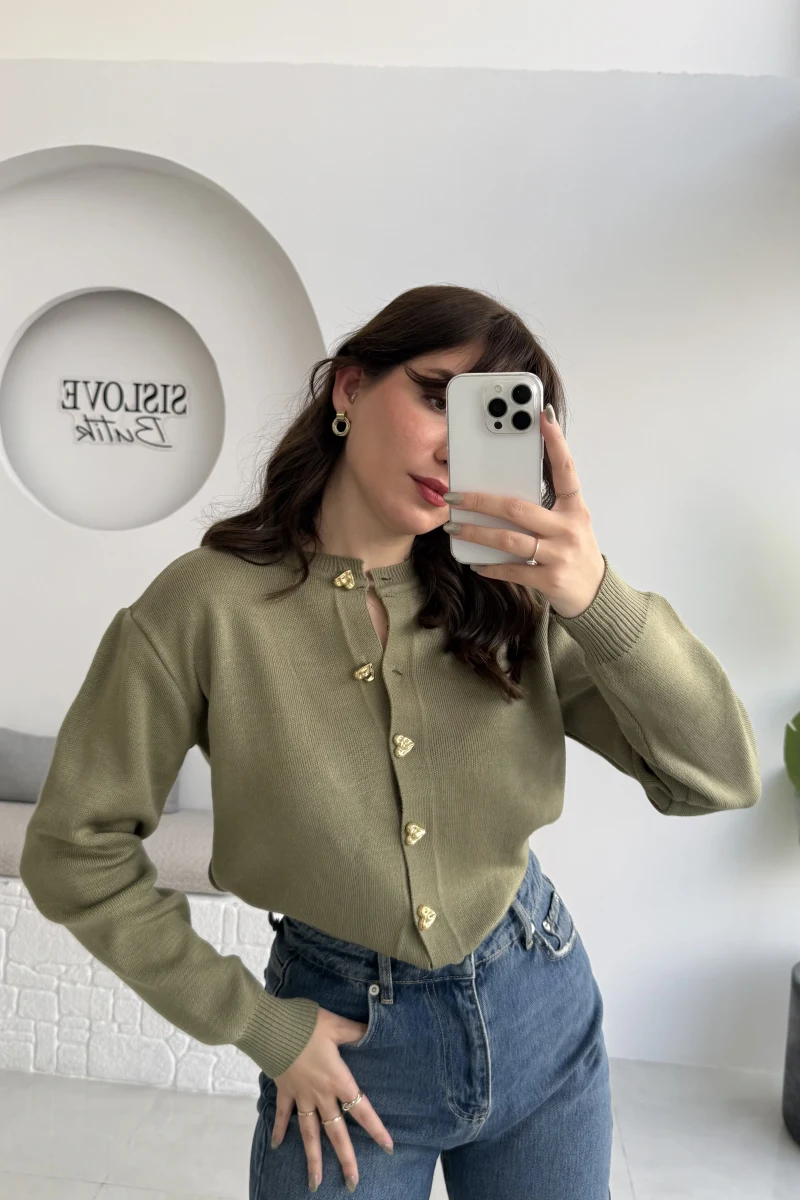 Merly Kalp Düğmeli Triko Hırka - Mint