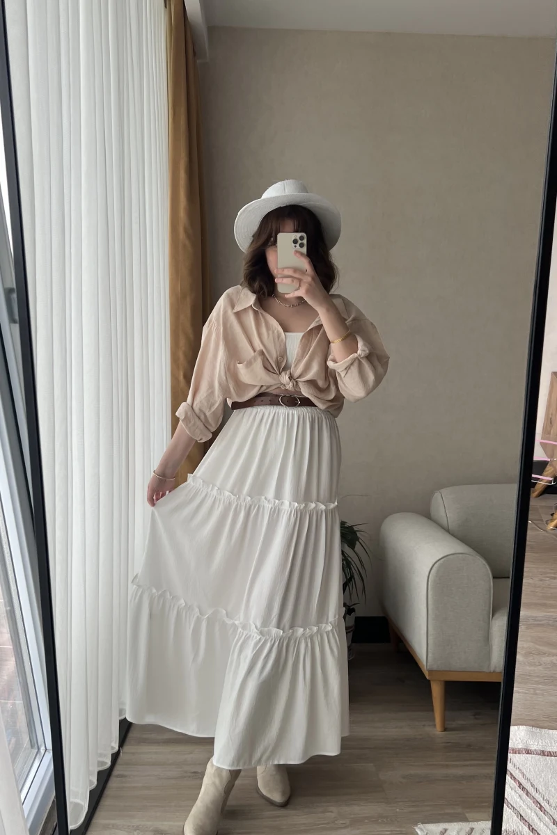 Meyla Beyaz Uzun Etek