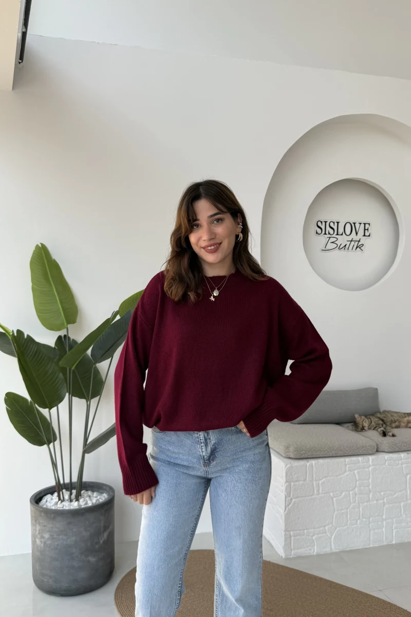 Mia Bisiklet Yaka Kazak - Bordo